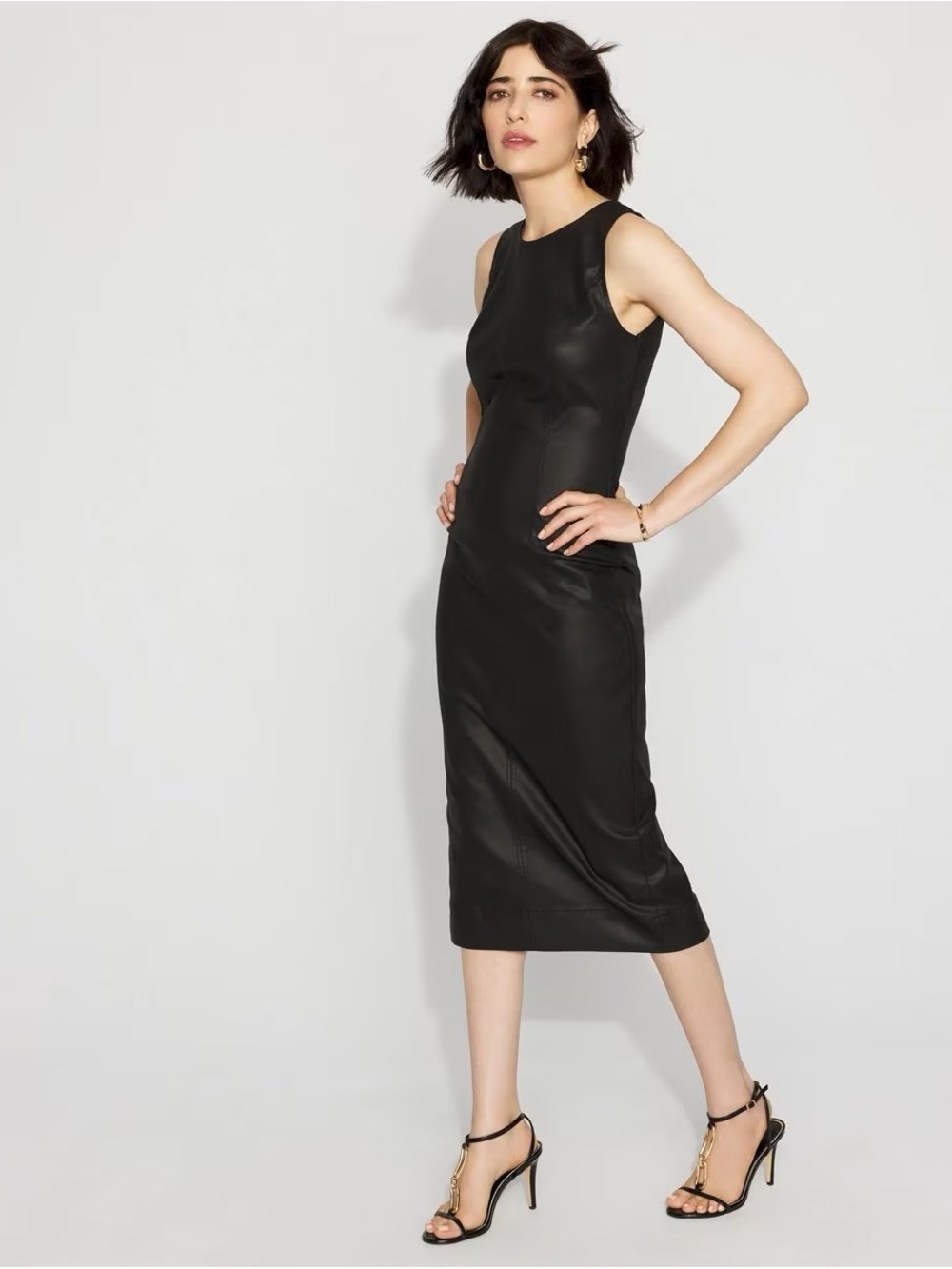 White House Black Market Black Sleeveless Midi Sheath Dress NWT